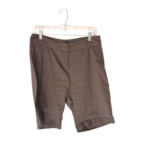 Eileen Fisher Shorts Brown Linen Blend Relaxed Basic Neutral Casual Size 6